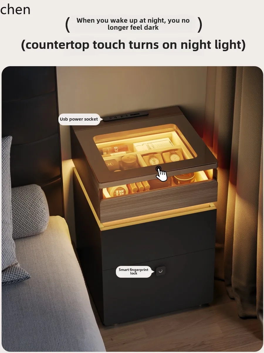 ZMLBedside Table Simple Modern Bedroom Locked Locker Bedside Shelf Rechargeable Storage Cabinet