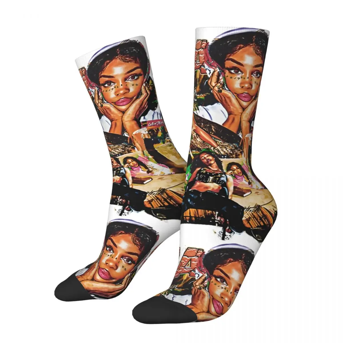 Crazy compression Sza Sock for Men Harajuku Megan Thee Stallion Quality Pattern Crew Sock Novelty