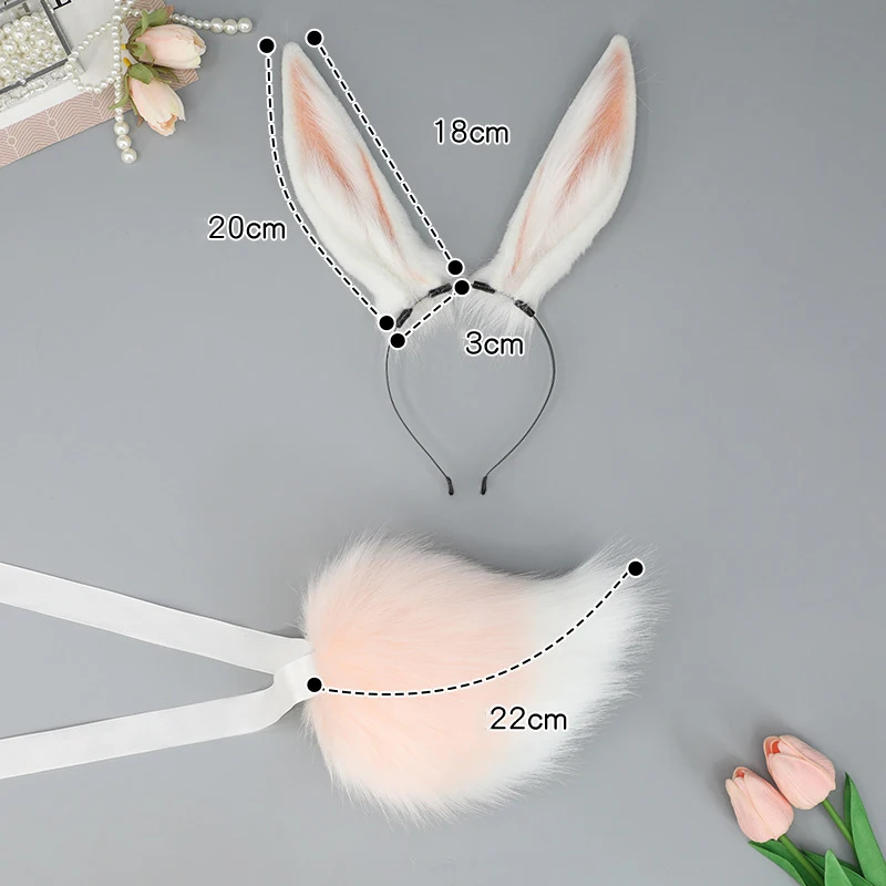 Cute Rabbit Tail Bunny Plush Ears Headband Lolita Women Hair Hoop Headband Furry Faux Fur Lolita Hair Accessories Cosplay Props