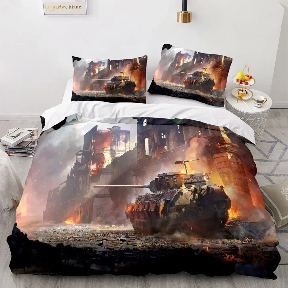 Armored Tank Duvet Cover Fighter Bedding Sets for Bedroom Decor Boys Teens Military Queen King Full Size Polyester Quilt Cover