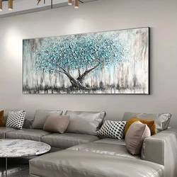 Nordic Style Abstract Tree of Life Canvas Prints Turquoise Panoramic Landscape Wall Art Poster for Living Room & Office Decor