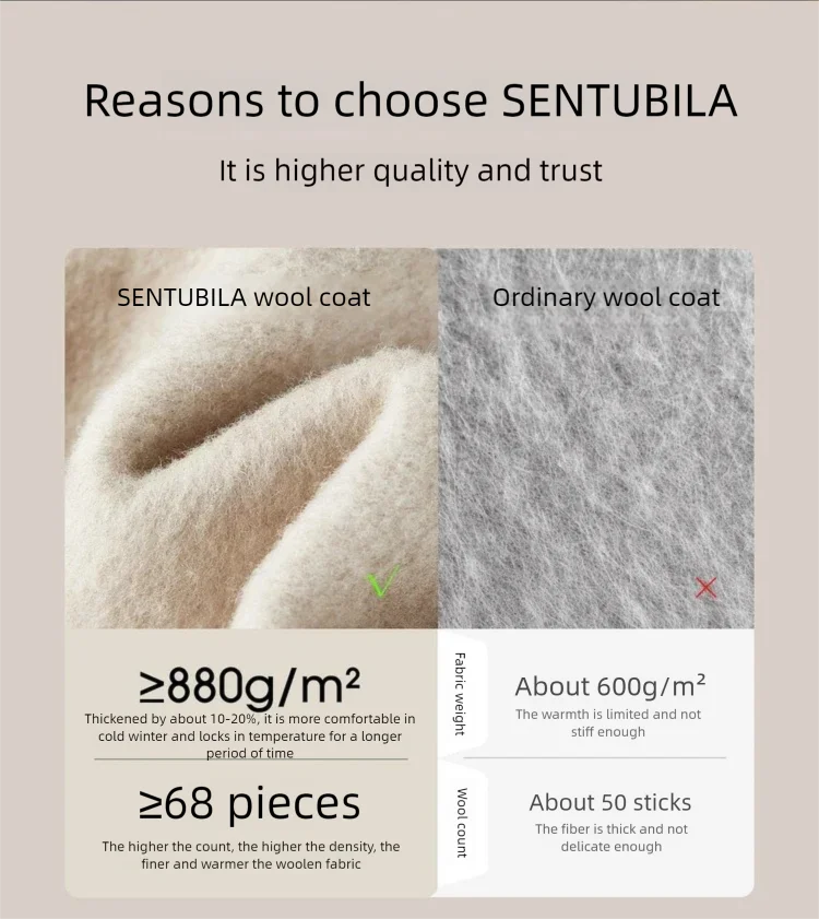 SENTUBILA Damen Wintermantel aus 100% Wolle, 2026, klassischer, eleganter Pendlerstil, doppelseitiger Überwurf, Damenbekleidung W54OA8780 – Detail 14