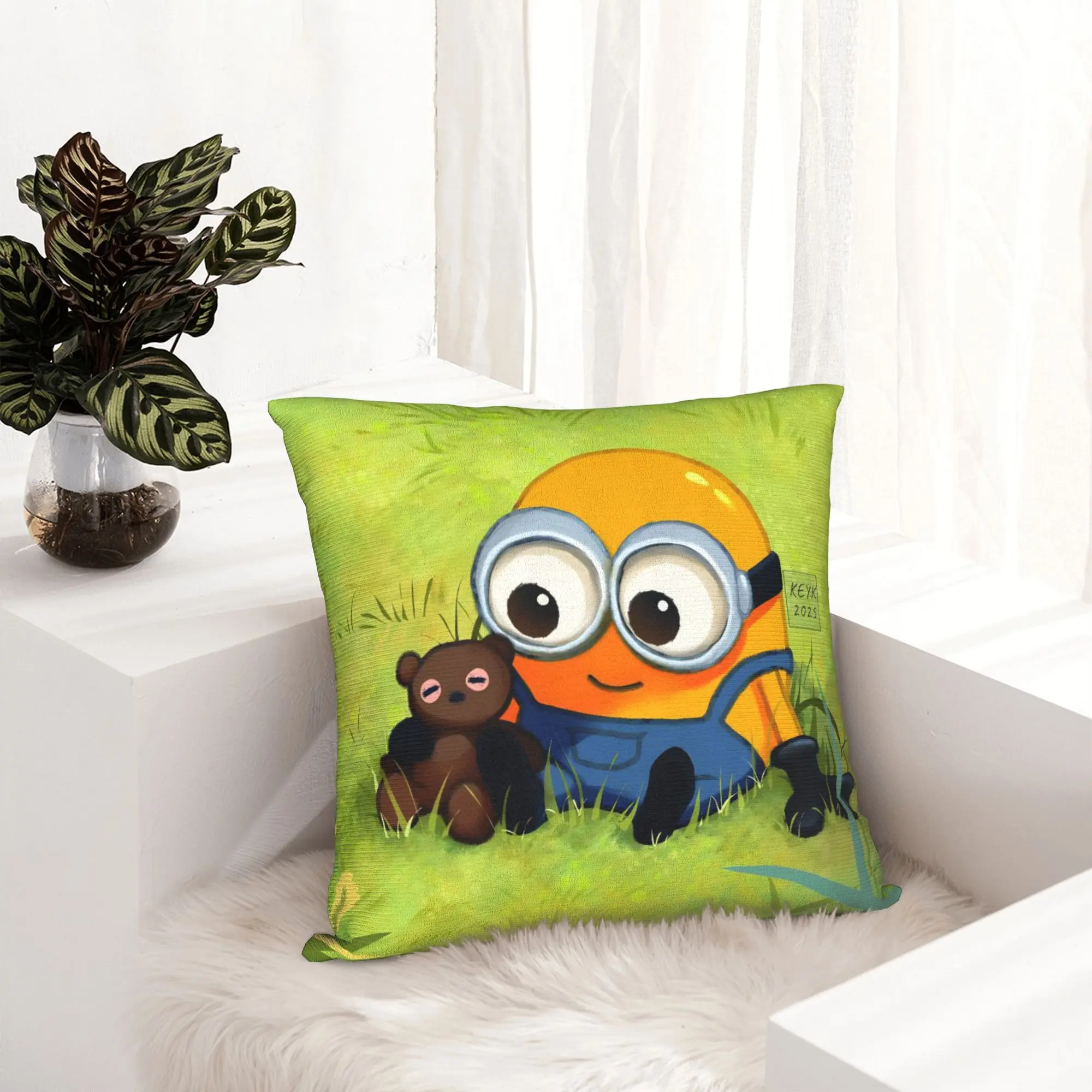 M-Minions-s Bob Kevin Cartoon Pillowcase Soft Polyester Cushion Cover Decorations Throw Pillow Case Cover Seat Zippered 18''
