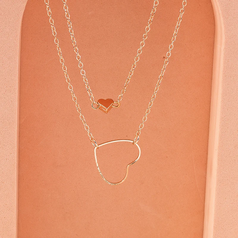 Aihua Neue Gold Silber Farbe Doppel Herz Halskette für Frauen Schlüsselbein Kette Einfache Temperament Halskette Hochzeit Schmuck Geschenke – Detail 3