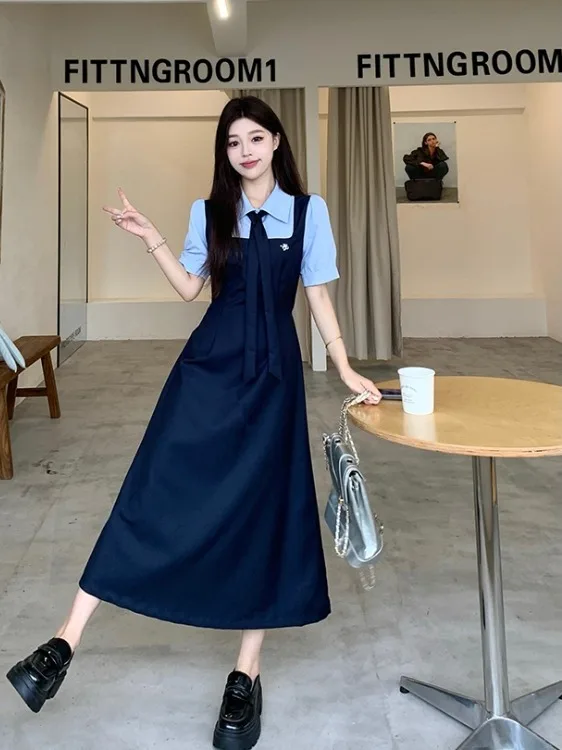 

plus Size Women's Summer New Style Embroidered Color Block Short Sleeve Dress Slim Fit Long Dress City Commute Fashion Korean...