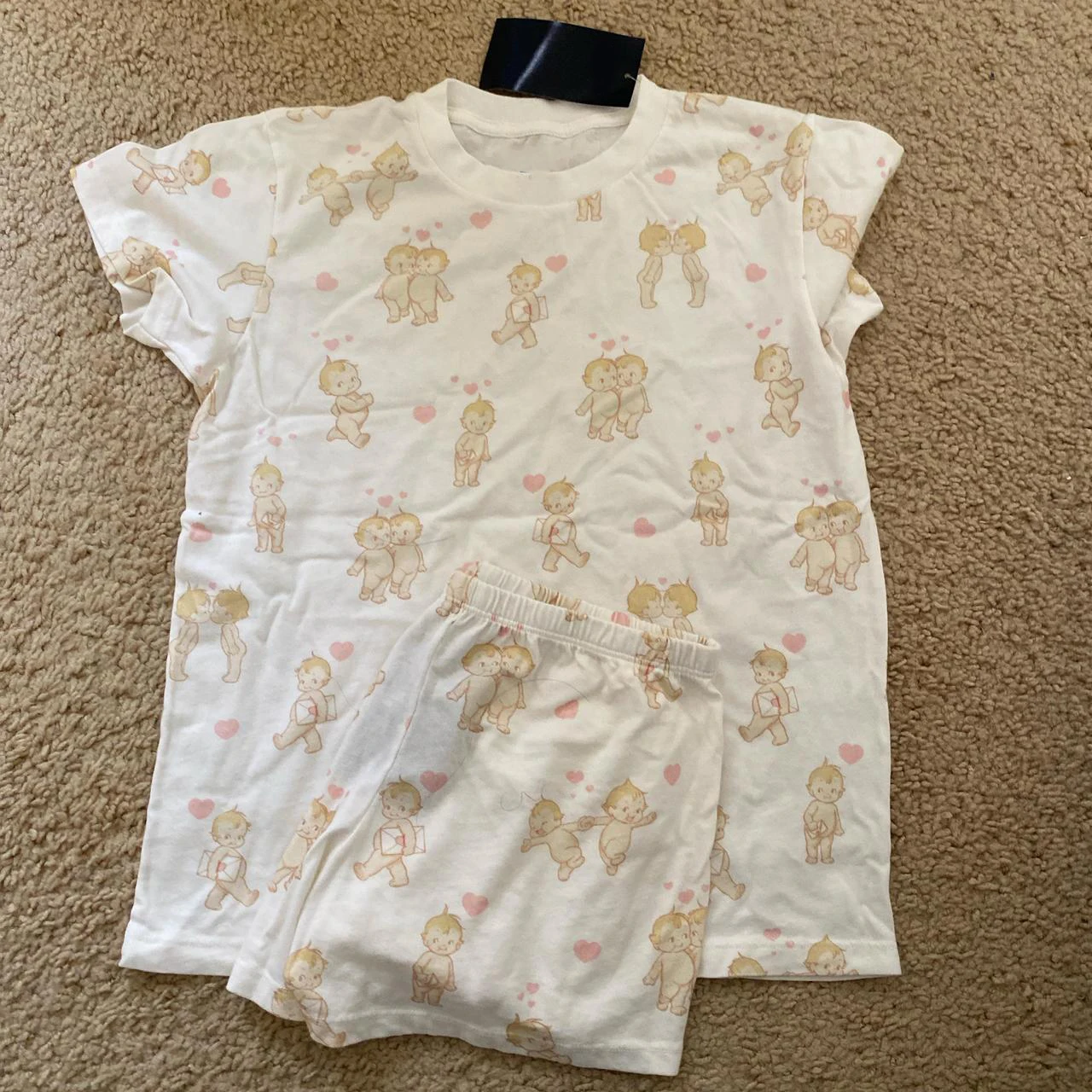 

Cute Angels Heart Print Shorts Sets Women O-Neck Short Sleeve T-shirt+boxer Shorts Summer Sweet Casual Home Pajamas 2 Piece Set