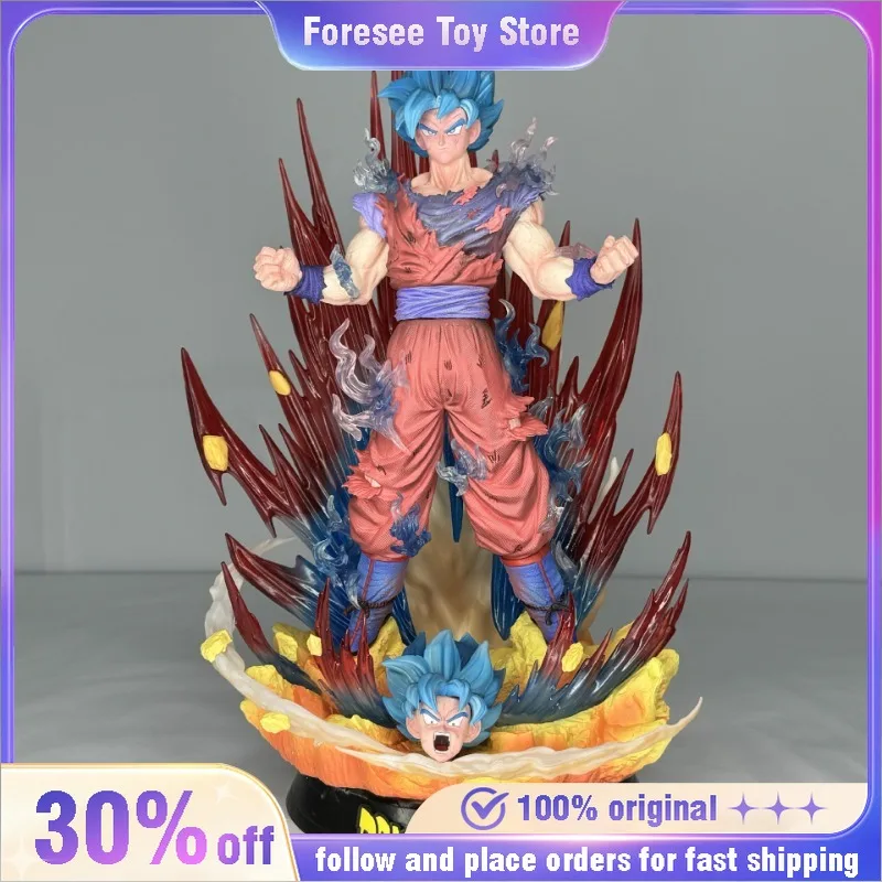 

In Stock 44cm Anime Dragon Ball Figure Son Goku Saiyan with Blue Hair Action Figures PVC GK Model Statue Desk Decor Toy for Gift