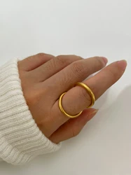 GHIDBK Minimalist Solid Gold Plated Round Hollow Rings for Women Girls Stainless Steel 8-shaped Twisted Ring Trendy Jewelry Gift