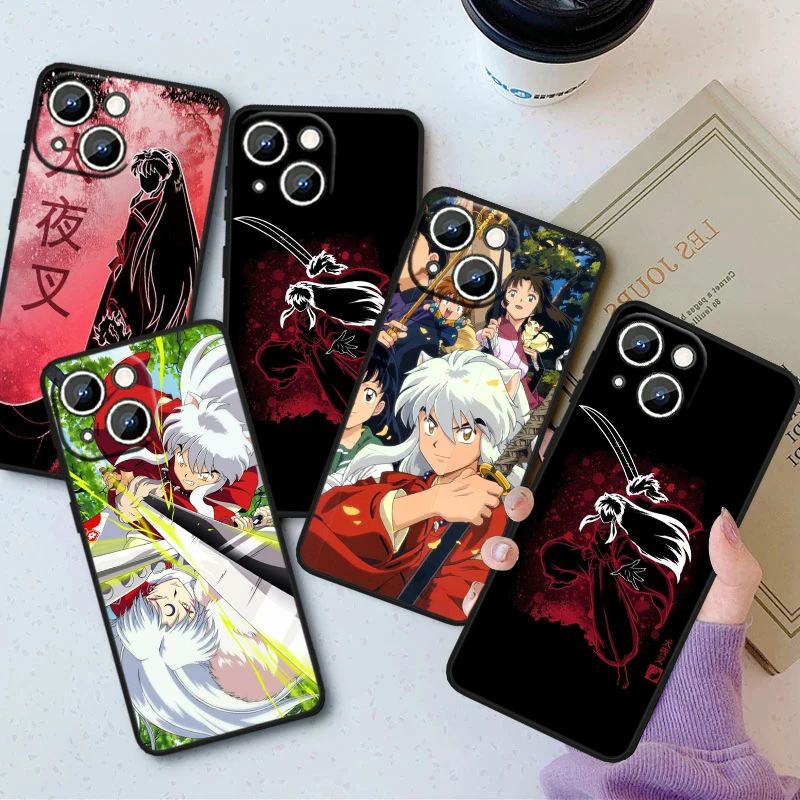 Anime Inuyasha süß für Apple iPhone 15 14 13 12 Mini 11 xs xr x 8 7 Pro Max plus weiche Silikon schwarz Handy hülle