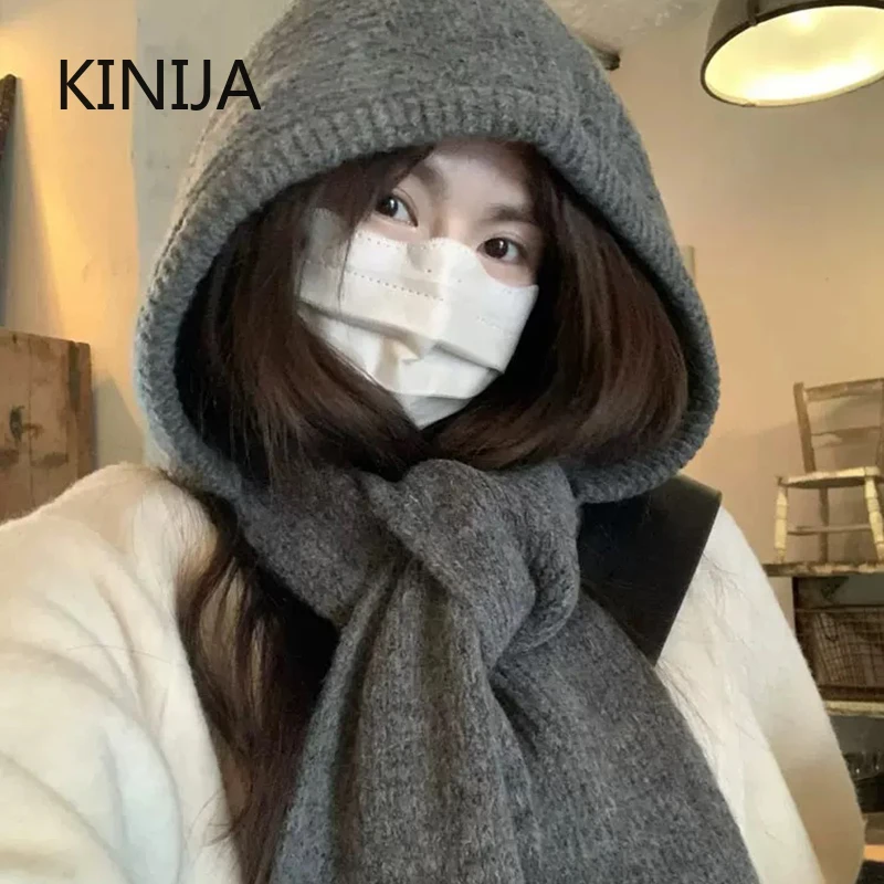 الكورية بالاكلافا بونيه المرأة Skullies قبعة صغيرة وشاح قطعة واحدة سميكة الدافئة الرقبة حماية الشتاء اكسسوارات محبوك القانون