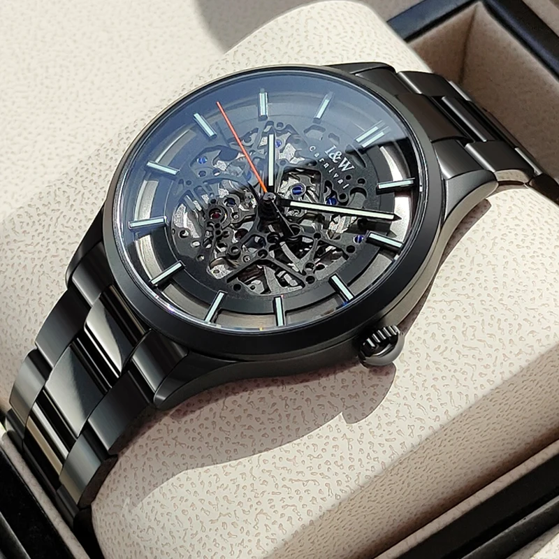 

IW Luxury Brand Men Automatic Mechanical Watch 2024 New Fashion Skeleton Dial Design Stainless Steel Strap 30M Waterproof Reloj