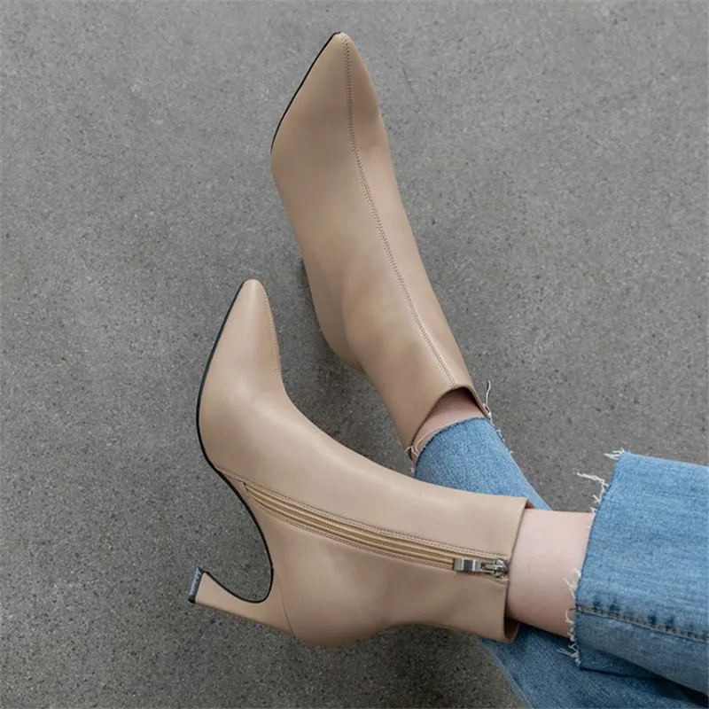 Autumn/Winter Women Boots Pointed Toe Thin Heel Shoes Microfiber Shoes High Heel Shoes Concise Modern Boots ботинки женские