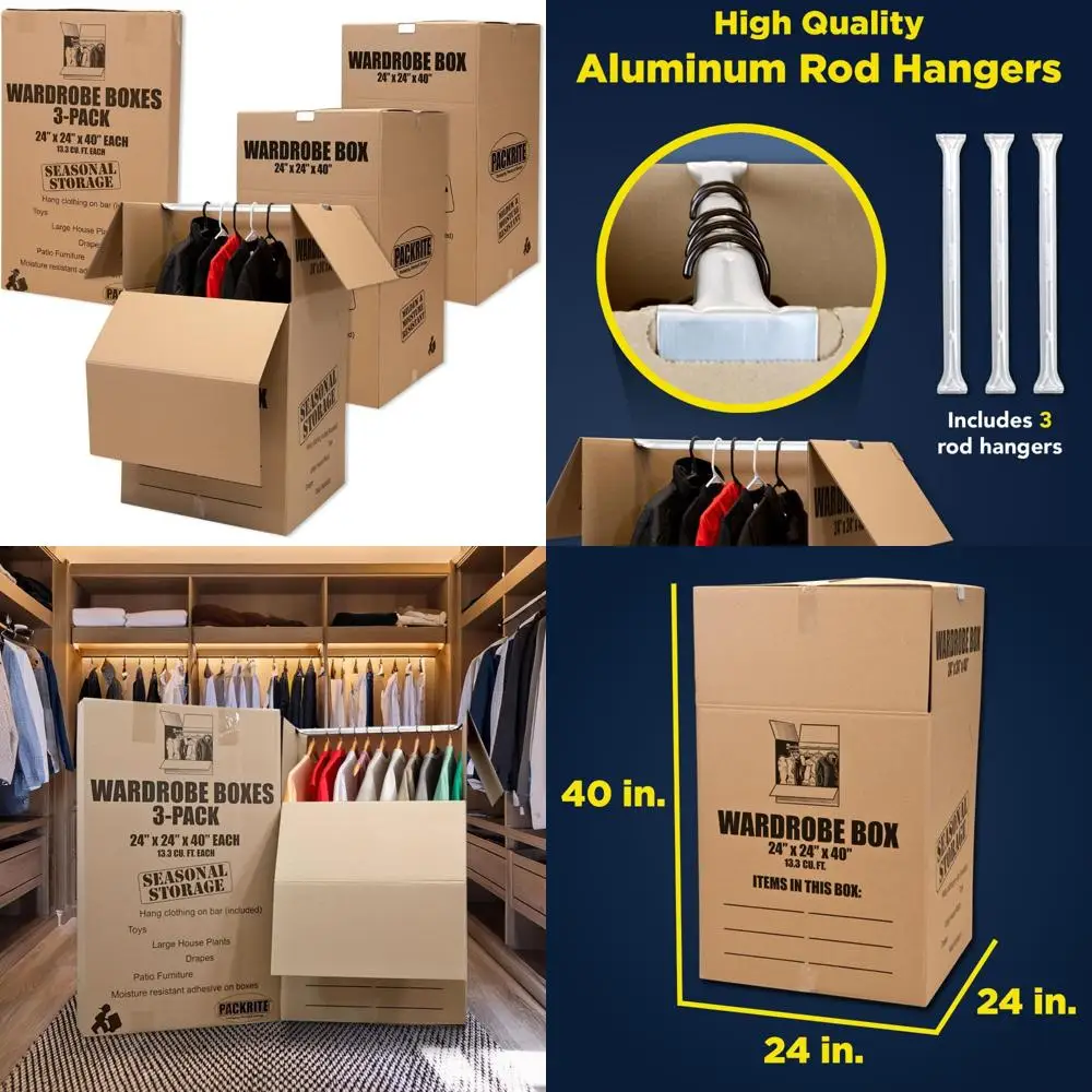 Подвесной шкаф для переезда, набор из 3 шт., 24x24x40 дюймов, портативное хранилище для предметов первой необходимости для перемещения