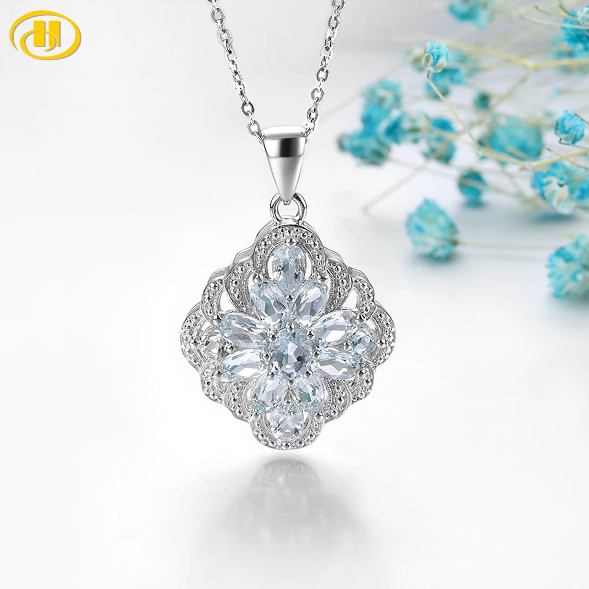 

Stock Clearance Natural Aquamarine Solid Silver Women's Pendant 2.5 Carat Genuine Light Blue Gemstone Classic Style Fine Jewelry