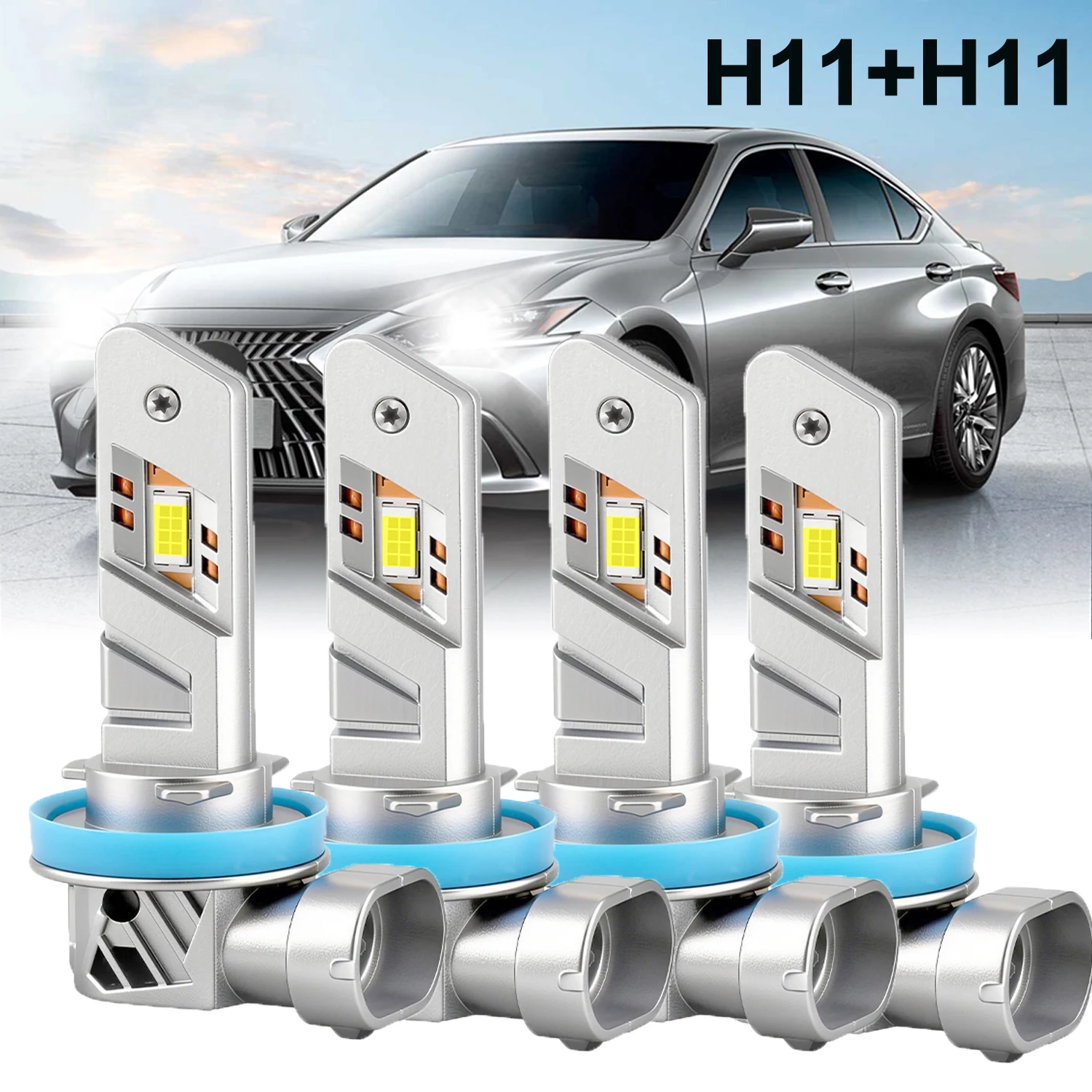 

4PCS H11 Mini LED Headlight Bulb Wireless 120W 3570 CSP for Car Headlamp Auto Diode Lamps Led 12V 6500K Headlight Kit