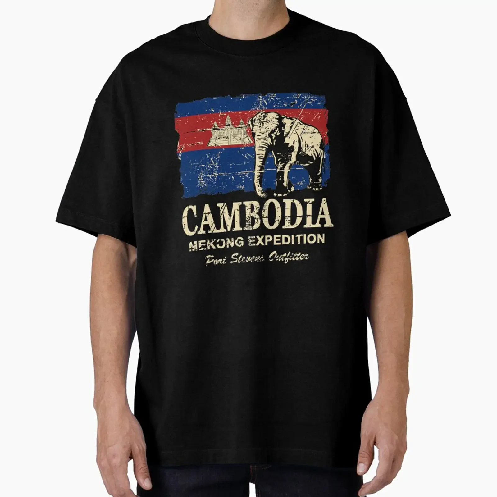 Cambodia Flag Vintage Look designed and sold by Port Stevens vintage Washed homme fashion Comfortable streetwear Slightly