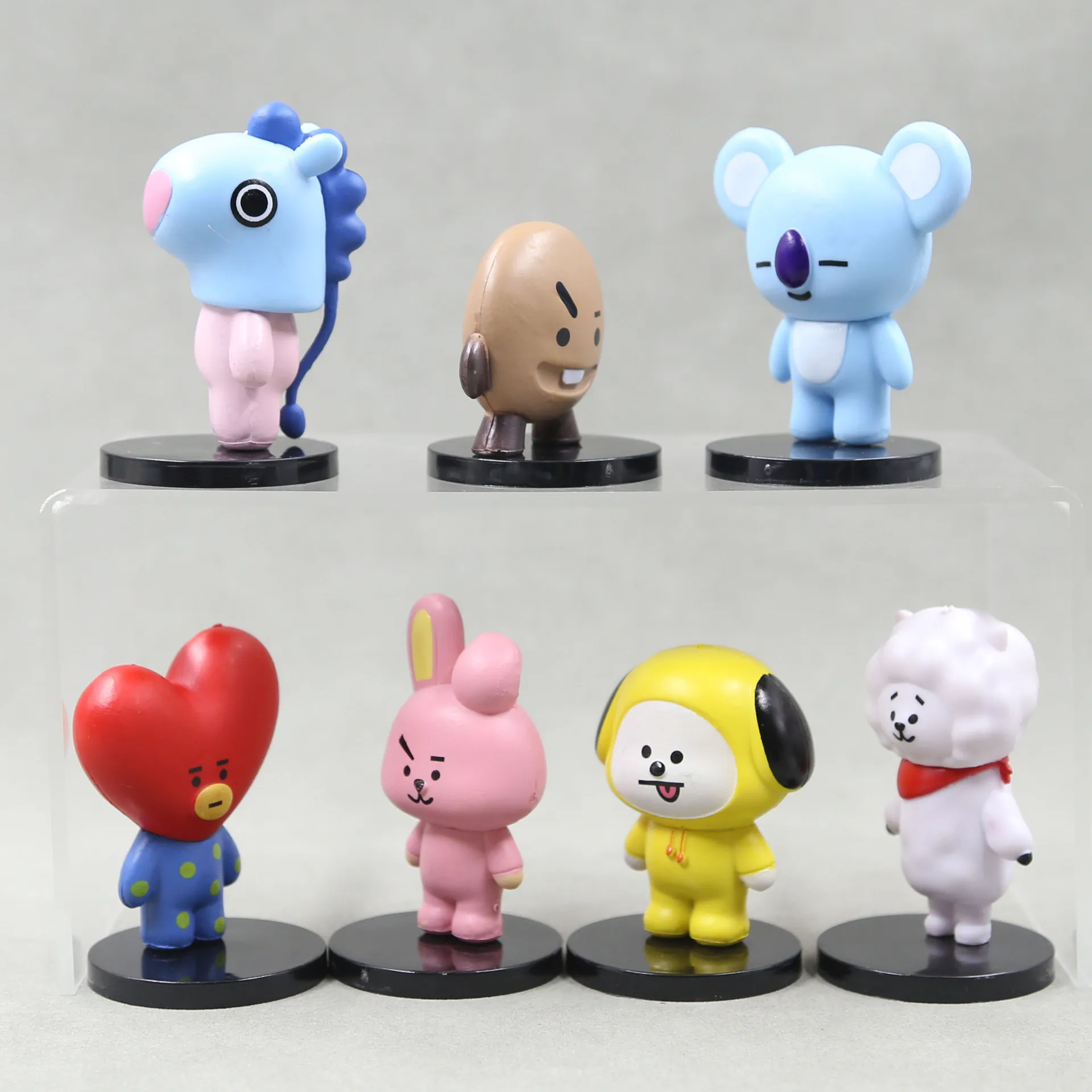 7 unids/set lindo dibujo animado Bt21 Mini muñeca Kawaii Tata Rj accesorios de coche adornos decorativos de escritorio colección Brinquedos regalo para niños