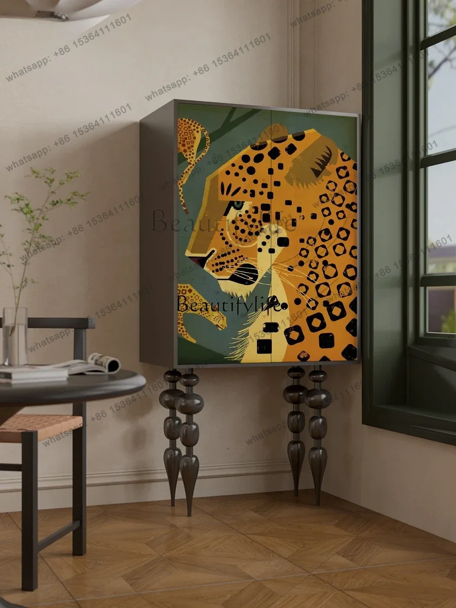 

FGAmerican retro solid wood storage cabinet against the wall storage leopard vertical cabinet