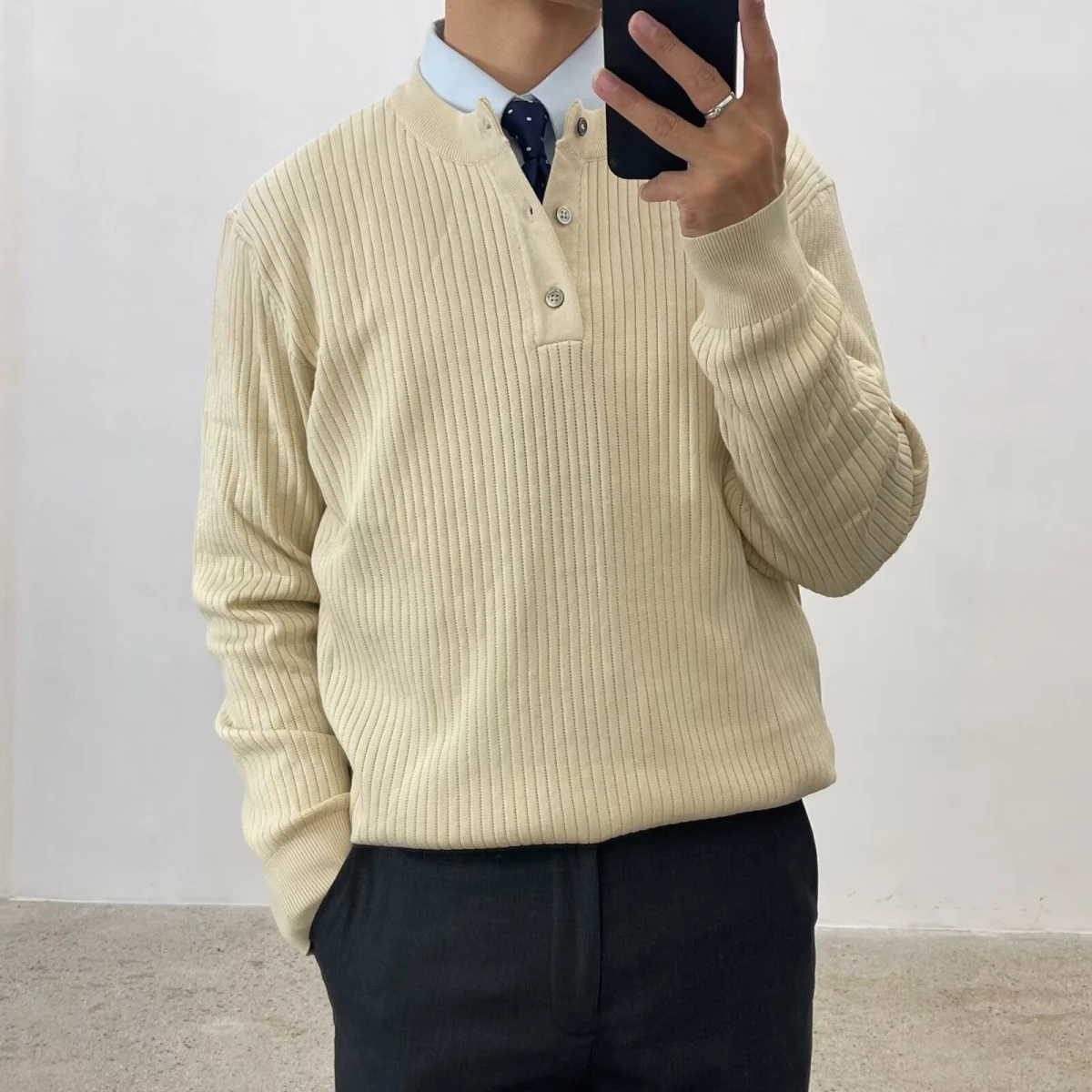 

Fall Winter V-Ne Knitted Sweater Cardigan Men's Color Casual Sle Outerwear Soft Polyester Long Sve Button up