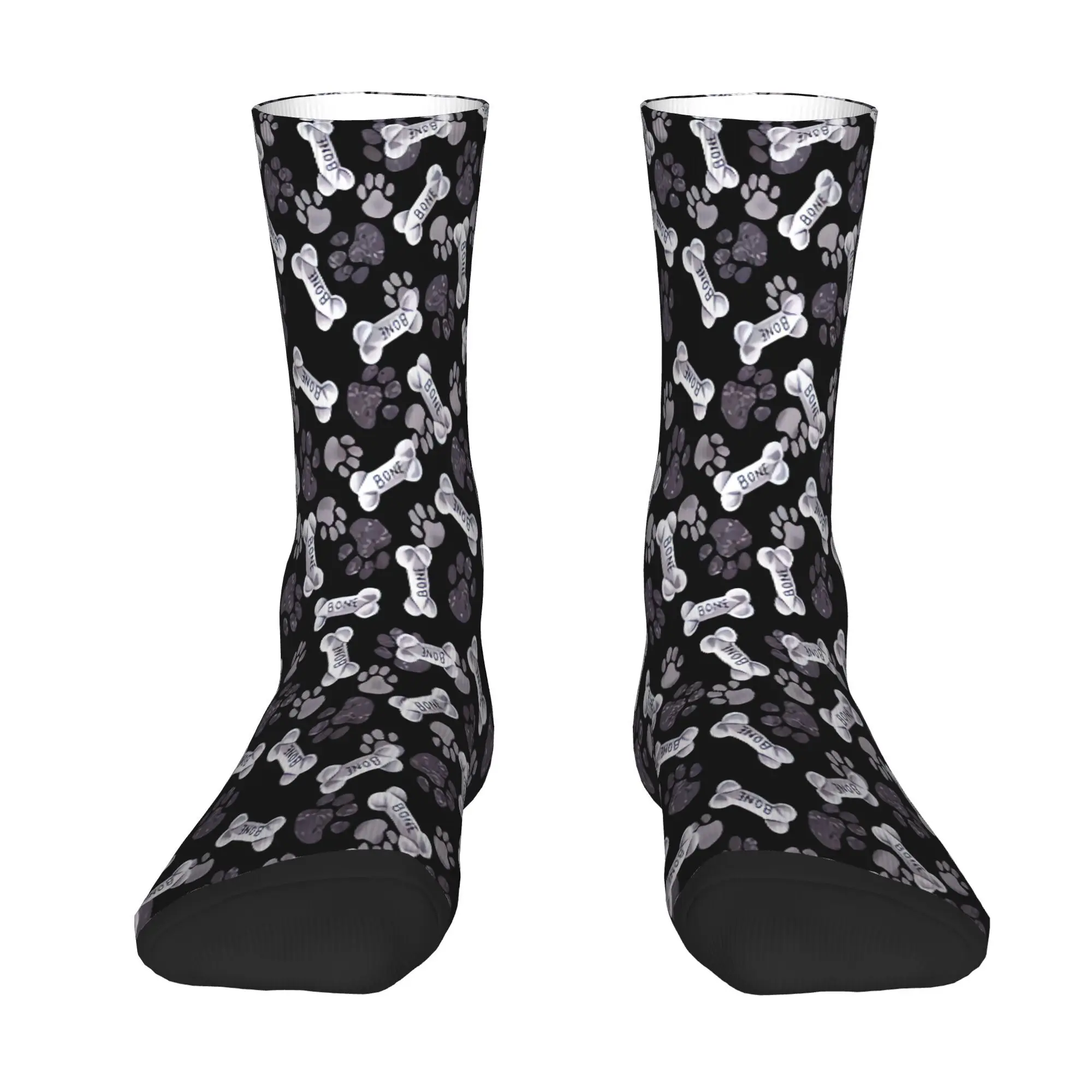 Dog Paw Bone Print Crew Socks for Men Women Cute Animal Pattern Mid Calf Socks Soft Comfortable Casual Socks