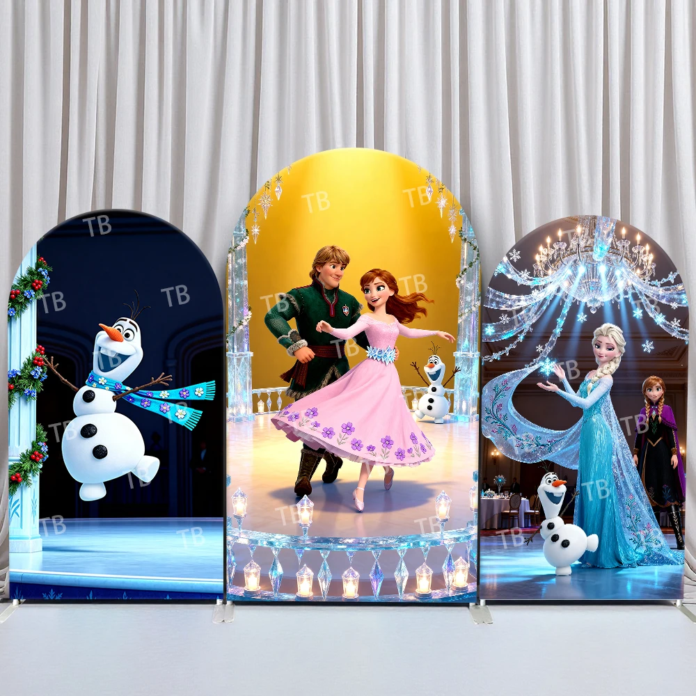 

TB Frozen Arch Backdrop Cover Birthday and Baby Shower Ballroom Party Theme with Elsa Anna Olaf Kristoff for Kids Photo Booth