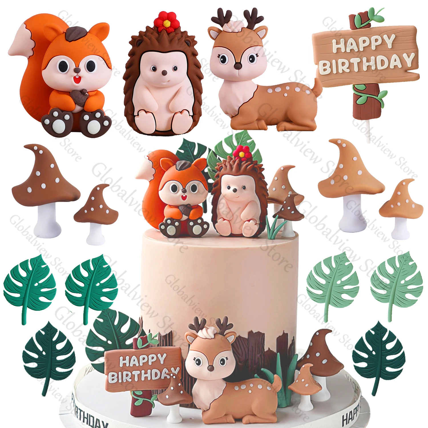 1 Set Jungle Animals Cake Decorations Squirrel Deer Koala Plam Leaves Cake Toppers Forest Wild One Safari Birthday Cupcake Decor