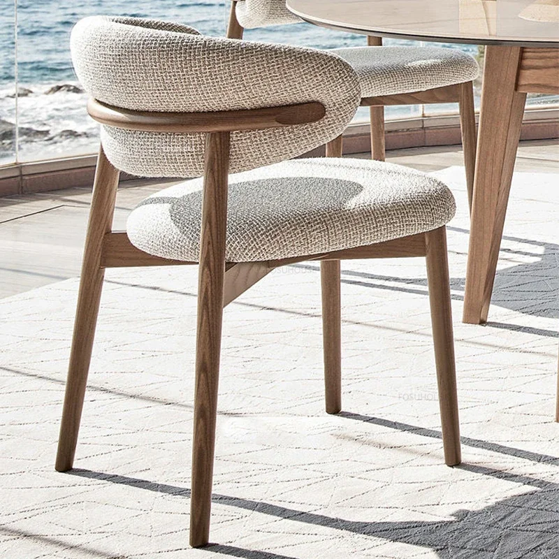 Nordic Solid Wood Dining Chairs Light Luxury Modern Backrest Chair Home Dining Room Furniture Cafe Leisure Fabric Chair