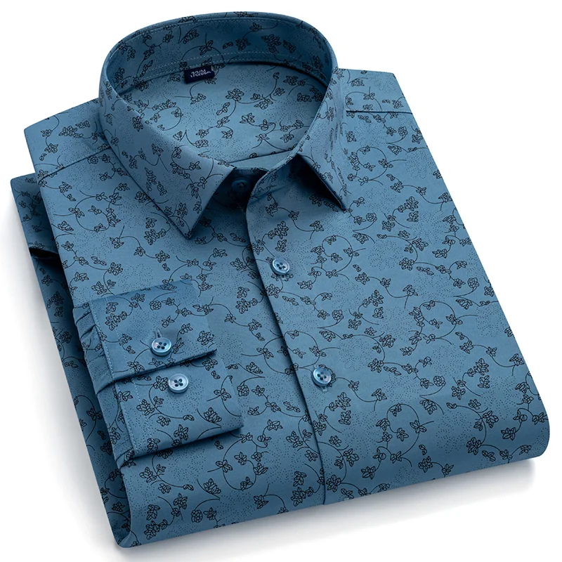 

Men Microfiber No Ironing Elegant Sleeve Print Shirts Striped Elegant Office Formal Dress Shirt Casua Male Workwear Shirts