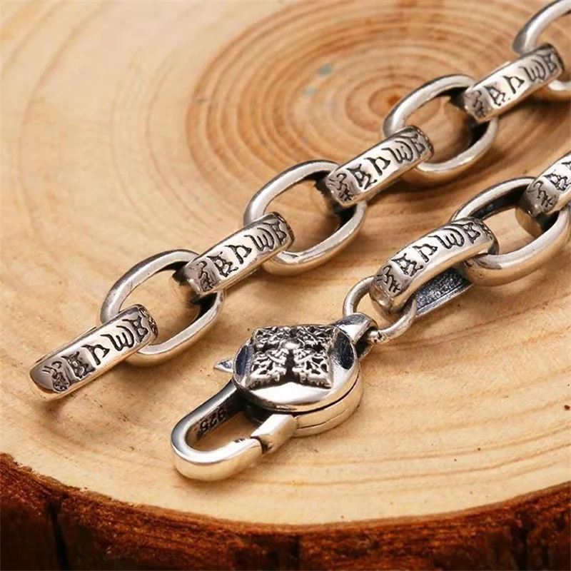 Blessing Buddhist Six Character Scripture Necklace Men Jewelry Vintage Vajra Buckle Chain Necklace Male Choker Accessories
