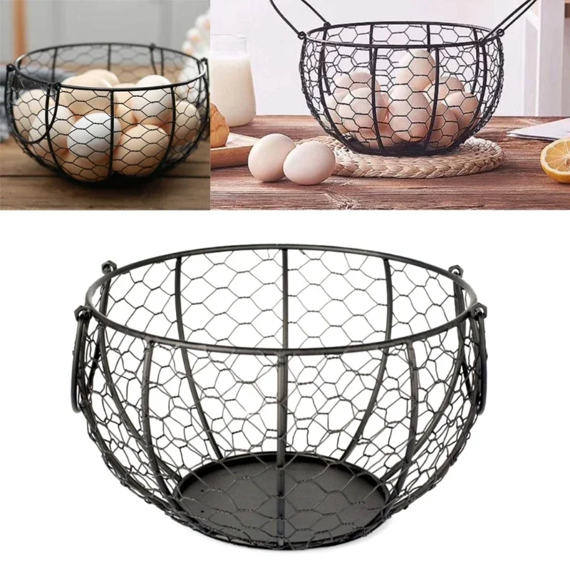 High Quality Kitchen Storage Metal Wire Egg Basket Farm Chicken Cover Egg Holder Organizer Storage Basket