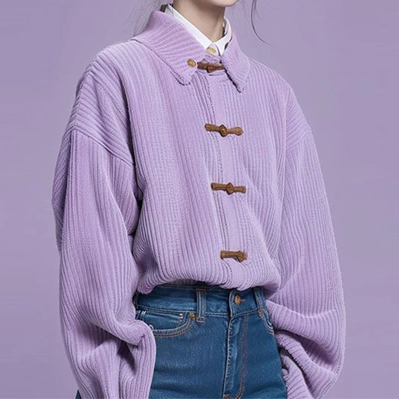 

2024 early spring new Chinese style women's clothing button up shirt with improved stand up collar Tang style top purple shirt