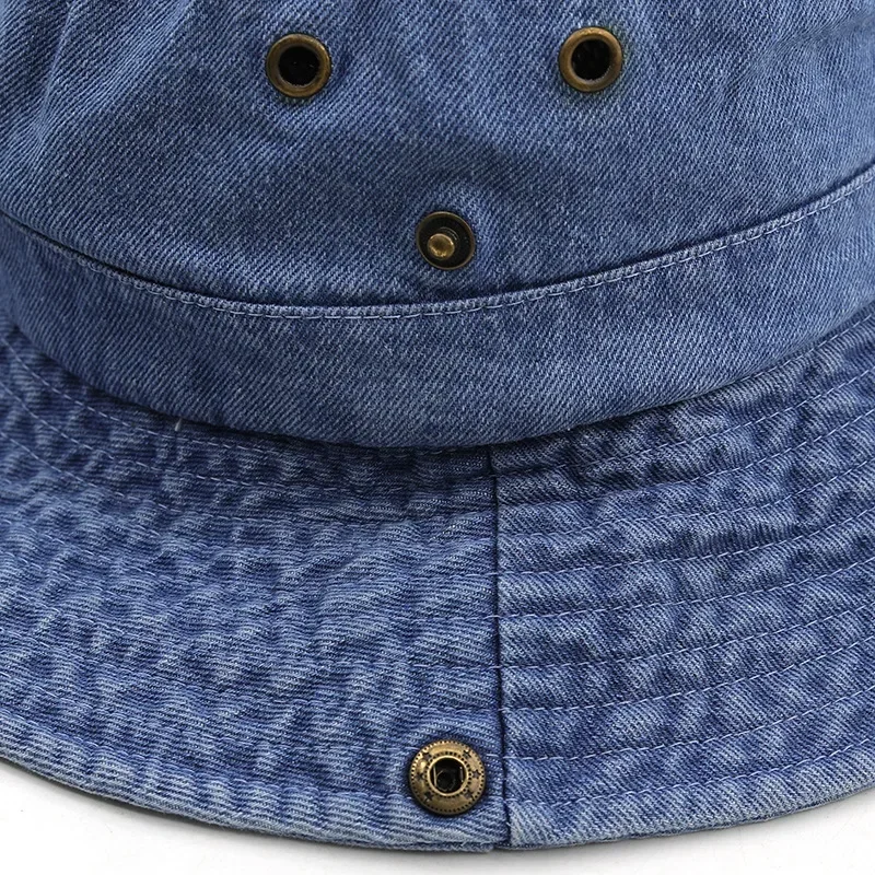 2024 Blue Cowboy Bucket Hat with String Men Denim Beach Sun Hat for Women Outdoor Hiking Couple Bob Panama Summer Fisherman Hat