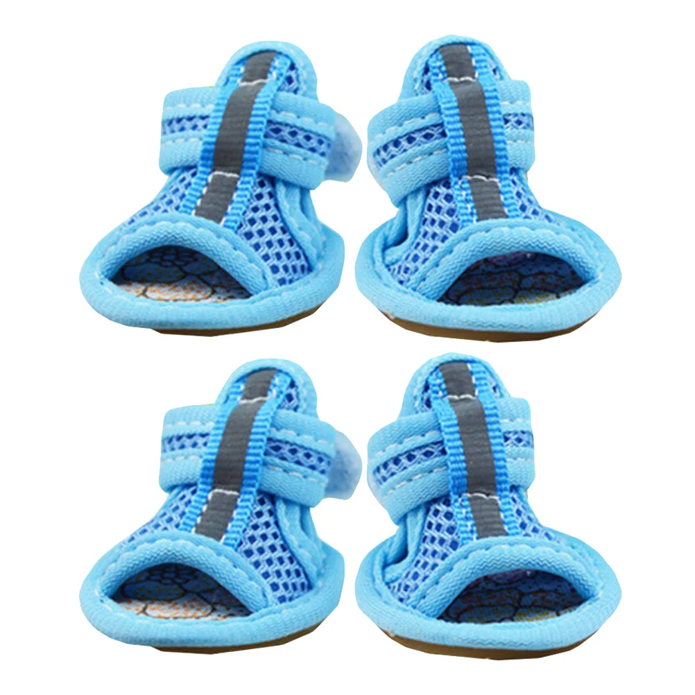

4Pcs Pet Dog Shoes Summer Breathable Mesh Anti-Slip Sneakers Sandals for Dogs Blue Size 5 Easy Clean Wipe Wash