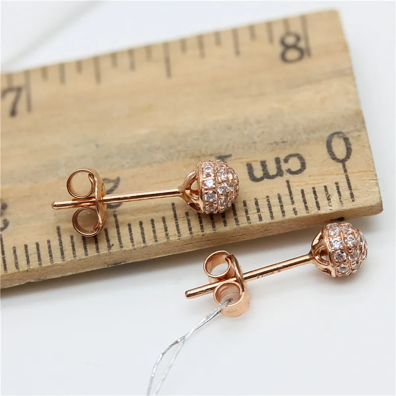 585 purple gold plated 14K rose gold inlaid crystal ear studs fashion new in charm round earrings for women party jewelry gift