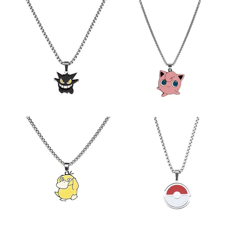 

4styles Pokemon Elf Necklace Cute Gengar Poke Ball Jigglypuff Anime Figure Pendants Jewelry Birthday Party Gifts Kids Toys