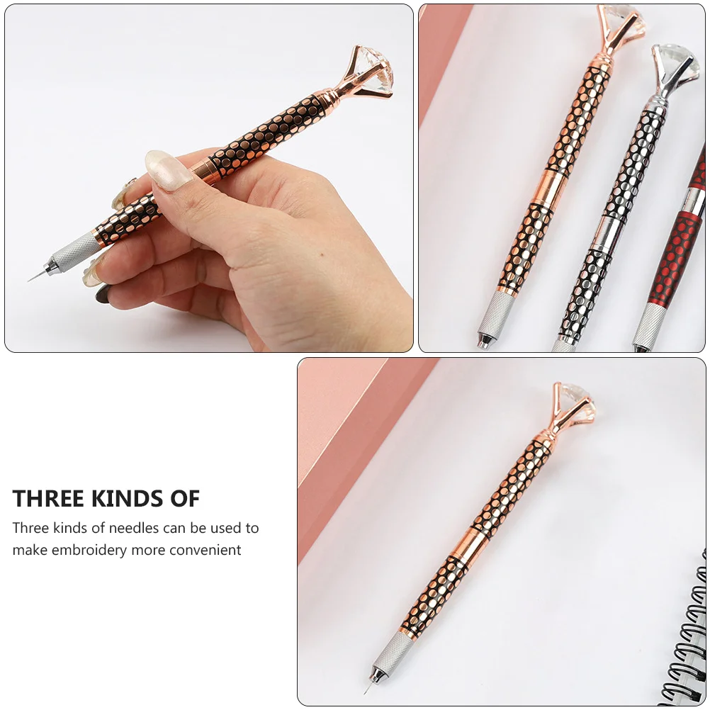 

3 Head Needles Microblading Pen Embroidered Eyebrow Tool Smooth Anti-Skid Handle Long-Lasting Waterproof for Women Natural Look