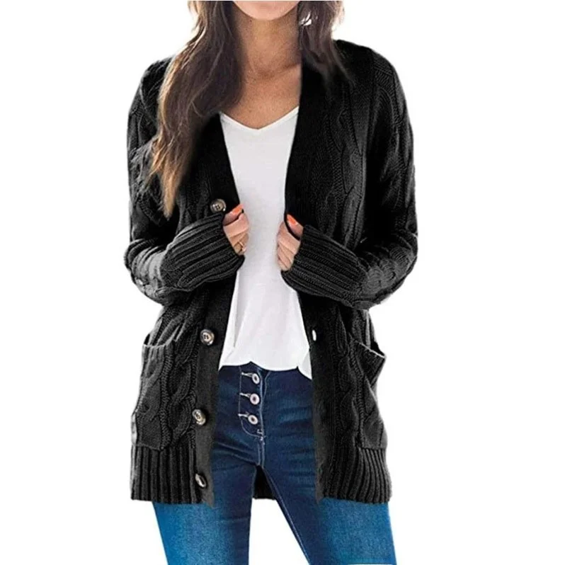 

Autumn Women's Casual Cardigan Jaet Color Sweater Long Sve Commute Sle Pure Color Knitwear Open Front Design