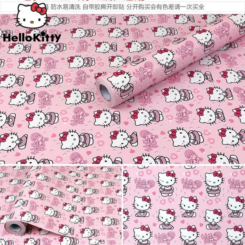 Hello Kitty Wallpaper Pink Waterproof PVC Living Room Bedroom Decorative Wall Adhesive Paper Sticker School Table Cabinet Decor