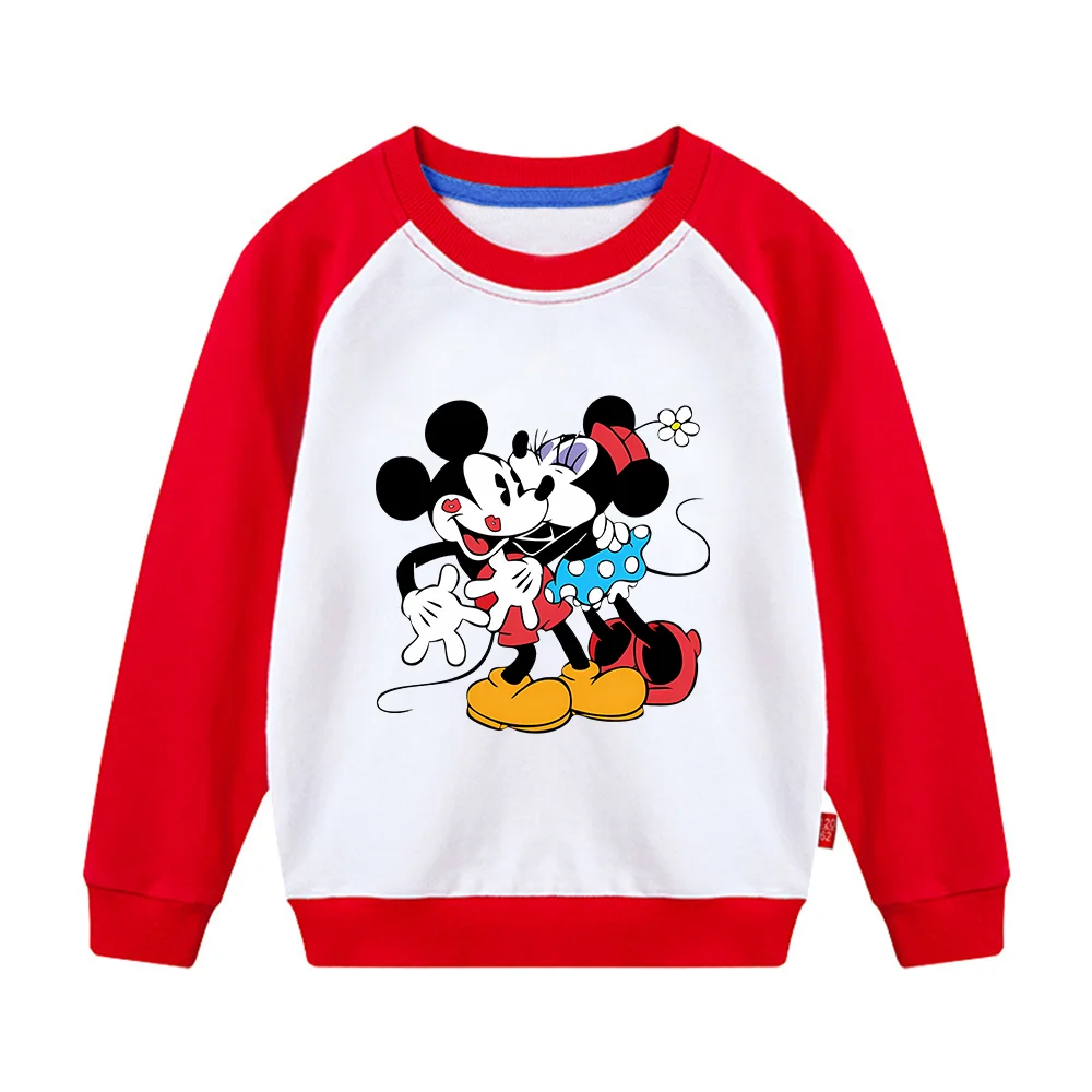 Mickey Mouse Kids T-shirt Disney Casual Fashionable Color-blocked Clothing Girl Cartoon Long Sleeves Boys Anime Cute Tops Blouse