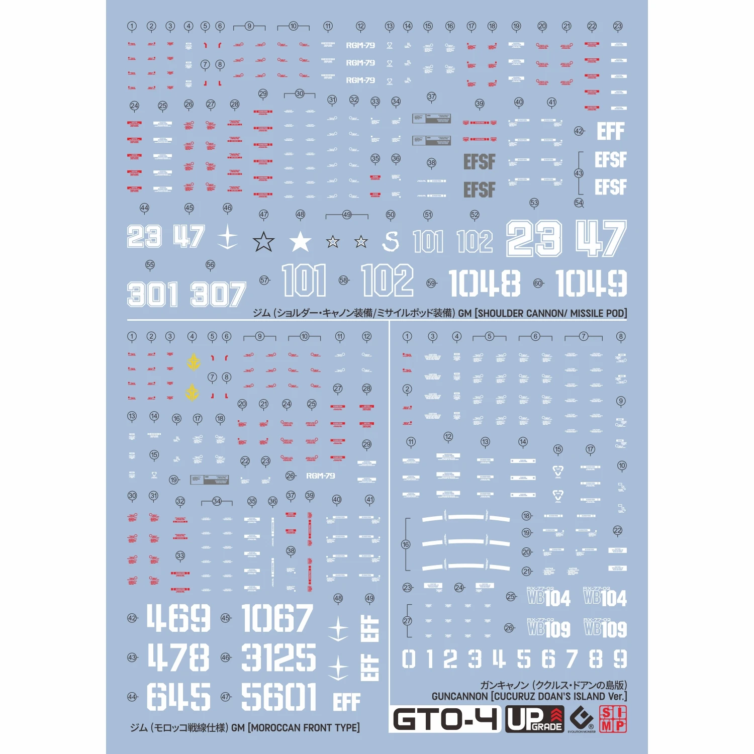 EVO GTO-4 Water Transfer Decals GM Shoulder Cannon Missile Pod Moroccan Front Guncannon Cucuruz Doan's Island DIY Model Parts
