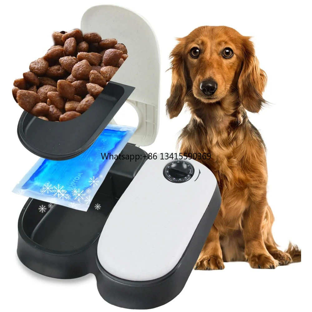 

Pawise Automatic Pet Feeder With Ice Pack Double Bowls Auto Pet Dry Food Dispenser Feeder With Manual Timer for Dogs and Cats