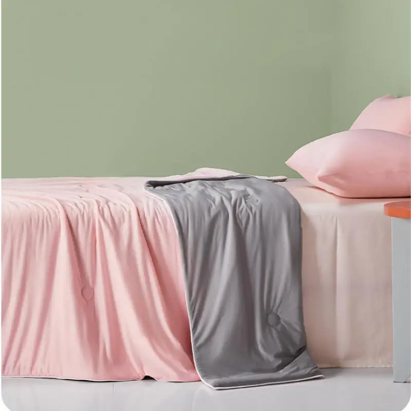 

1Pc Summer Solid Color Thin Quilt, Ice Silk Summer Cool Air-Conditioned Quilt, Washable Quilt for Single Double Bed