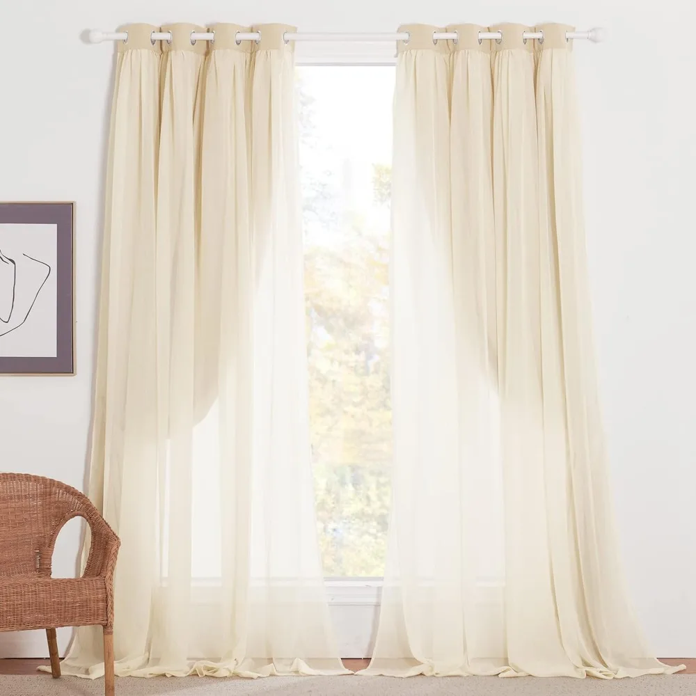 

Nursery Blackout Curtains for Bedroom Living Room Crushed Sheer x Blackout for Kids (2 PCs, W52 x L84 inch, Biscotti Beige)