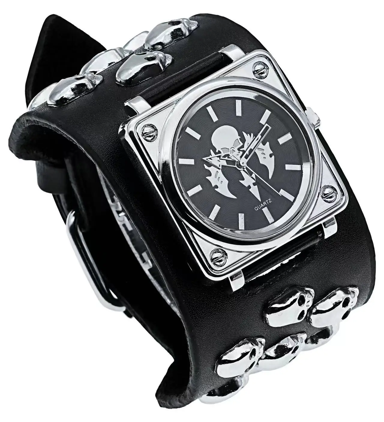 New Luxury Men\'s Watches Black Cool Punk Style Skull Quartz Large Dial Sports Waterproof Wrist Watch Relogio Masculino