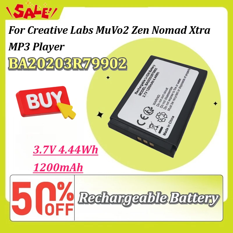 New BA20203R79902 Rechargeable Li‑ion Battery 3.7V 1200mAh 4.44Wh Replacement For Creative Labs MuVo2 Zen Nomad Xtra MP3 Player