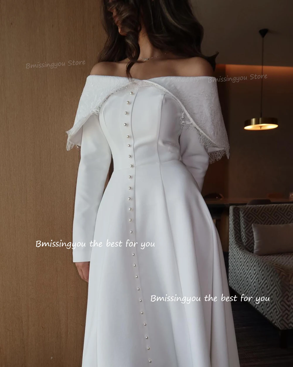 White Lace Prom Dresses for Women Dubai Arabic Formal Evening Dress Long Sleeve Tea Length Evening Party Attire Customized 2
