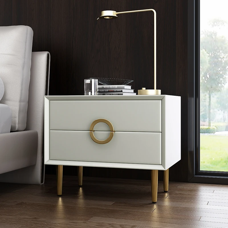 The product can be customized.Bedside cabinet Italian light luxury minimalist storage leather bedroom modern and simple