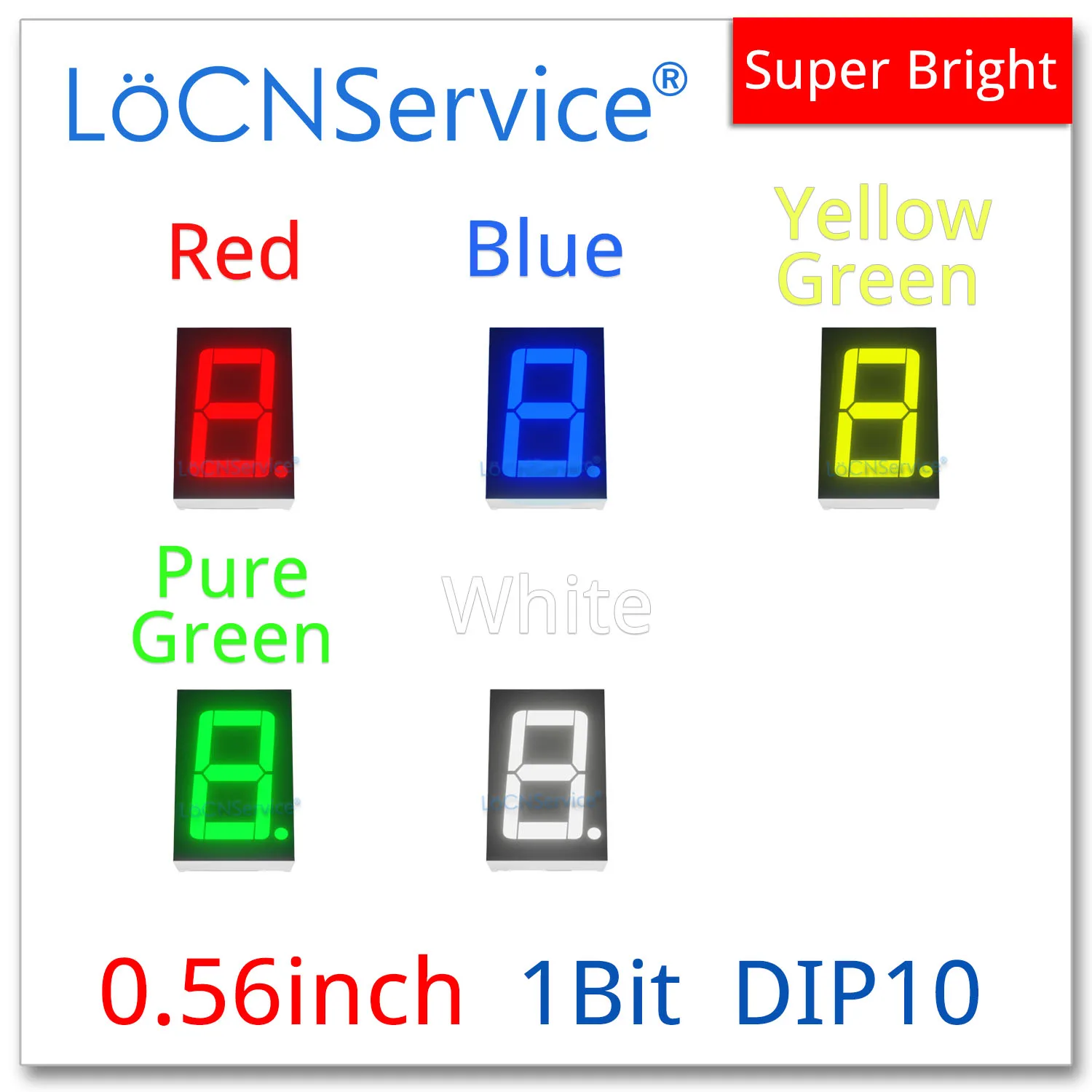 LoCNService 30PCS 0.56Inch Digital Tube LED Display 1 Bit Red Yellow Green Blue White Common Anode / Cathode 7 Segment 0.56 inch