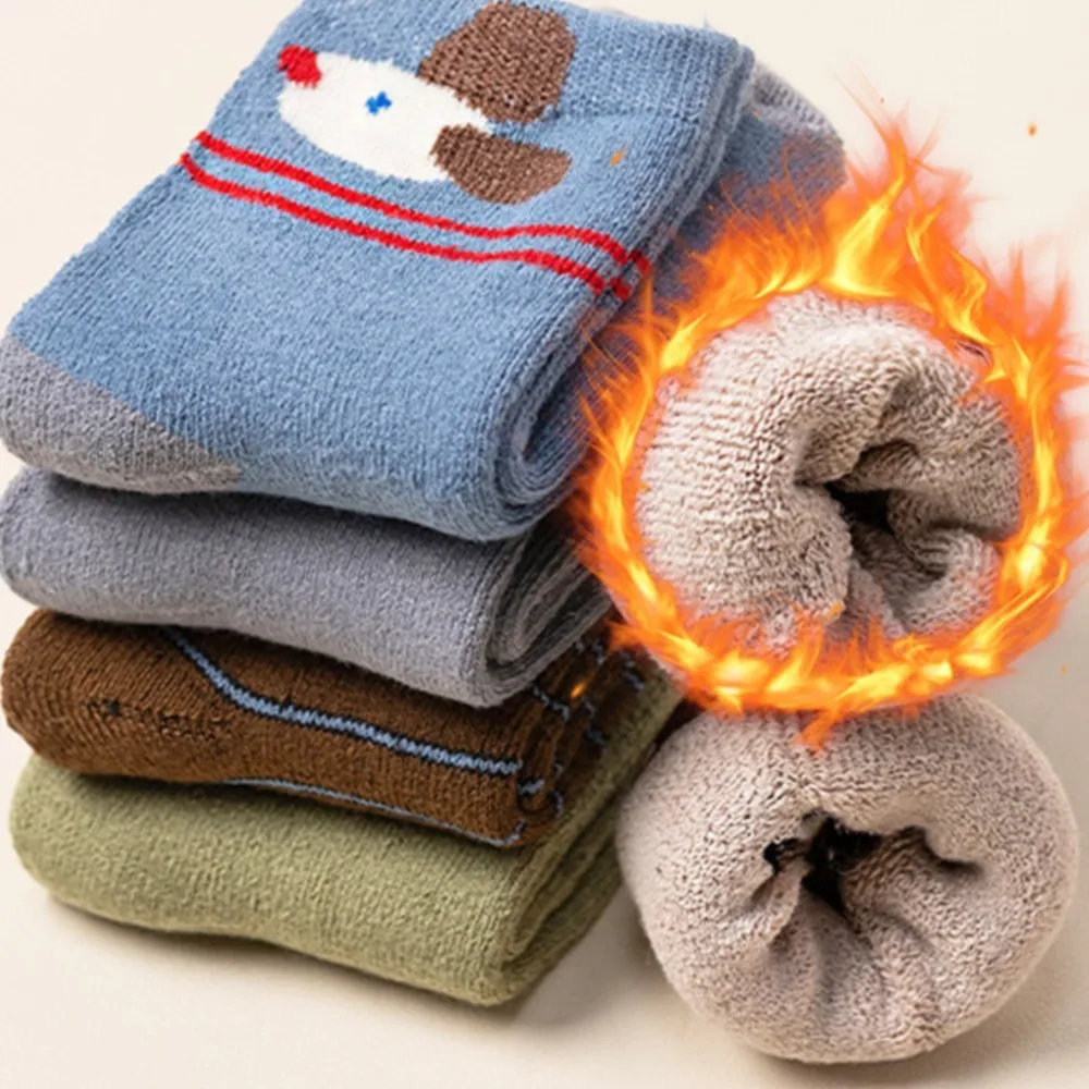 New winter socks boys and girls' cold-proof warm fleece thickened children's socks baby girl mid-calf loop towel socks bebe