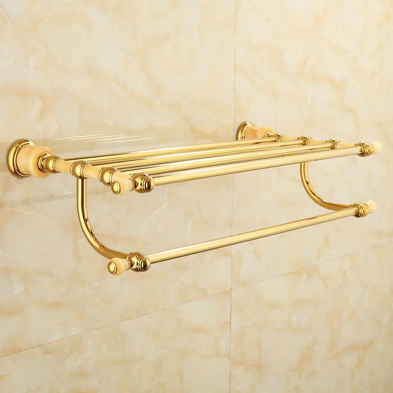 Si Jie Nuo ya European gold copper natural jade towel rack bathroom hardware pendant set